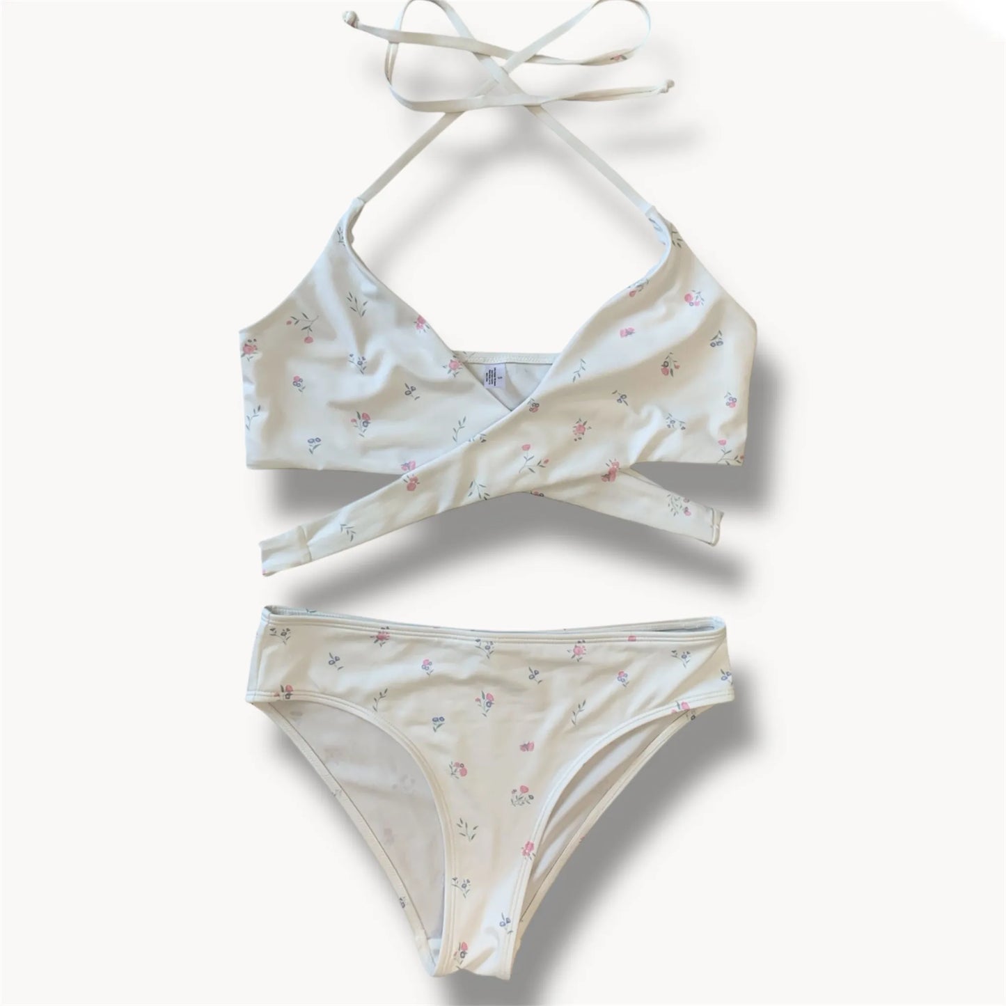white flowered bikini