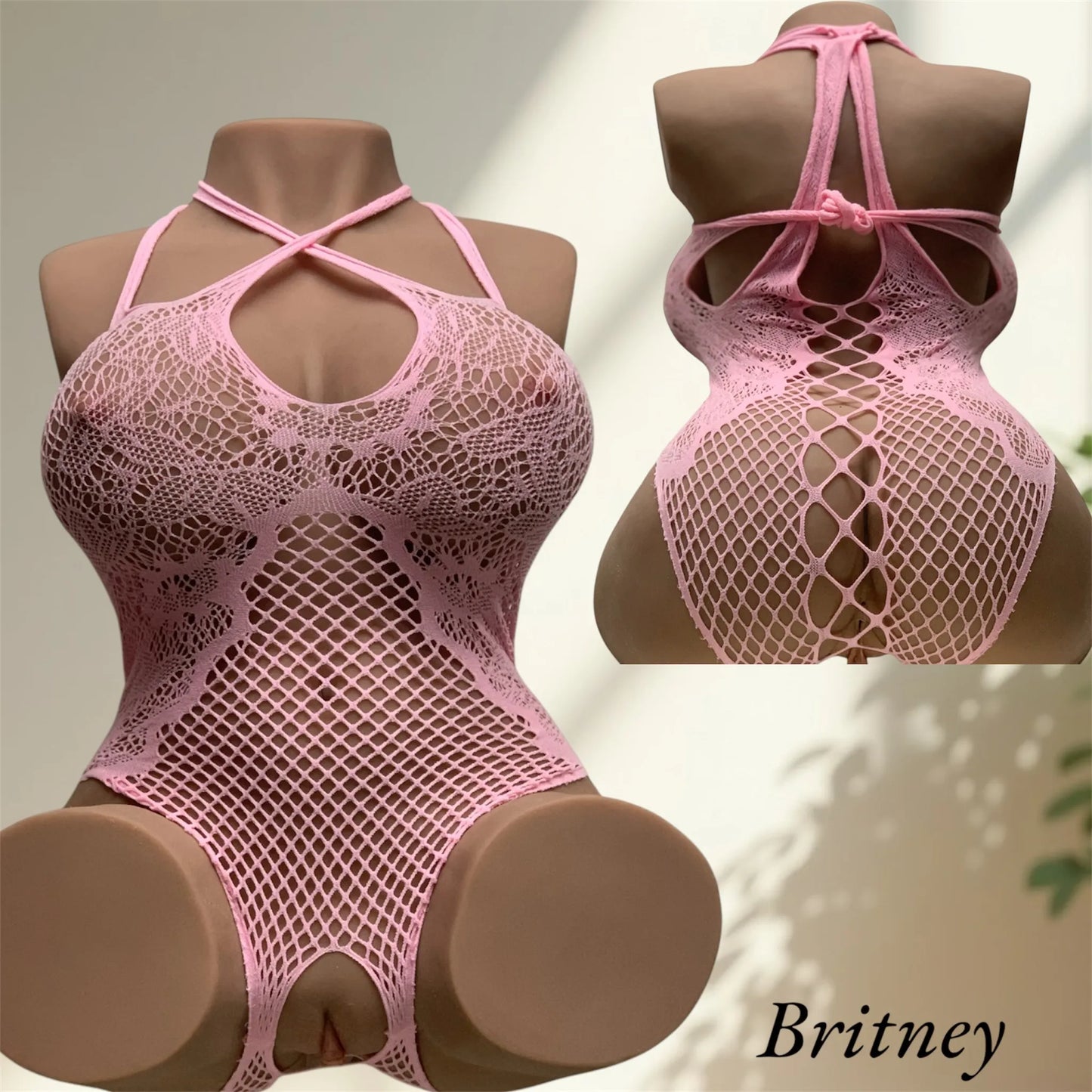 Britney in sexy pink fishnet lingerie