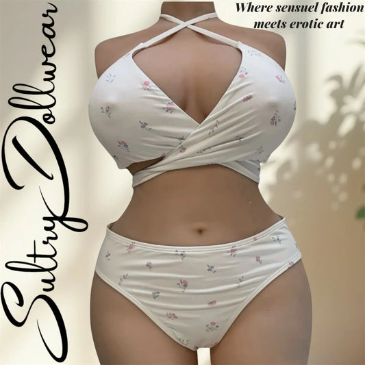 Sultry dollwear Badd Angel in white bikini