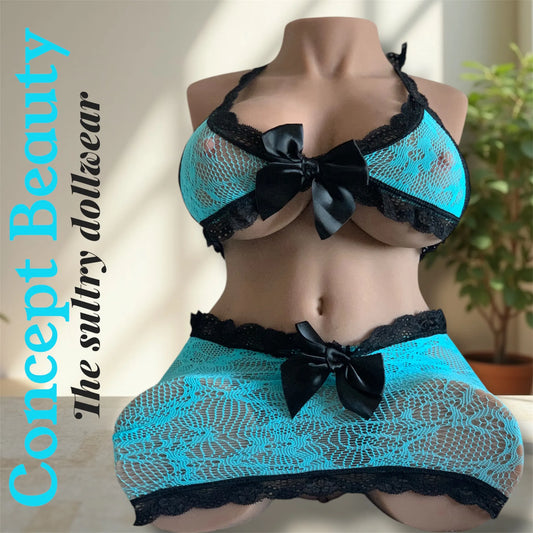 Ensemble Dentelle Séduisante – Turquoise Envoûtante et Noir Tentateur