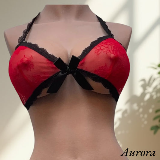 Top Rouge en Dentelle Noire – Passion Intense