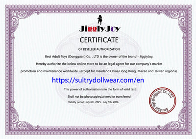 Certificat d'authenticité Our sensual partner JigglyJoy Doll
