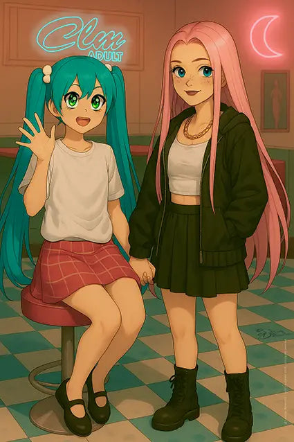 Hilary and Miku in 50's V2 - Clm poster