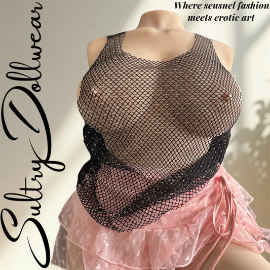 sultry dollwear black fishnet top lingerie